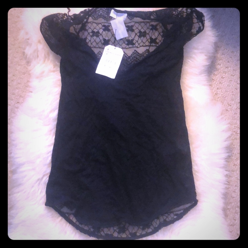 BNWT Zara small linen black lace shirt